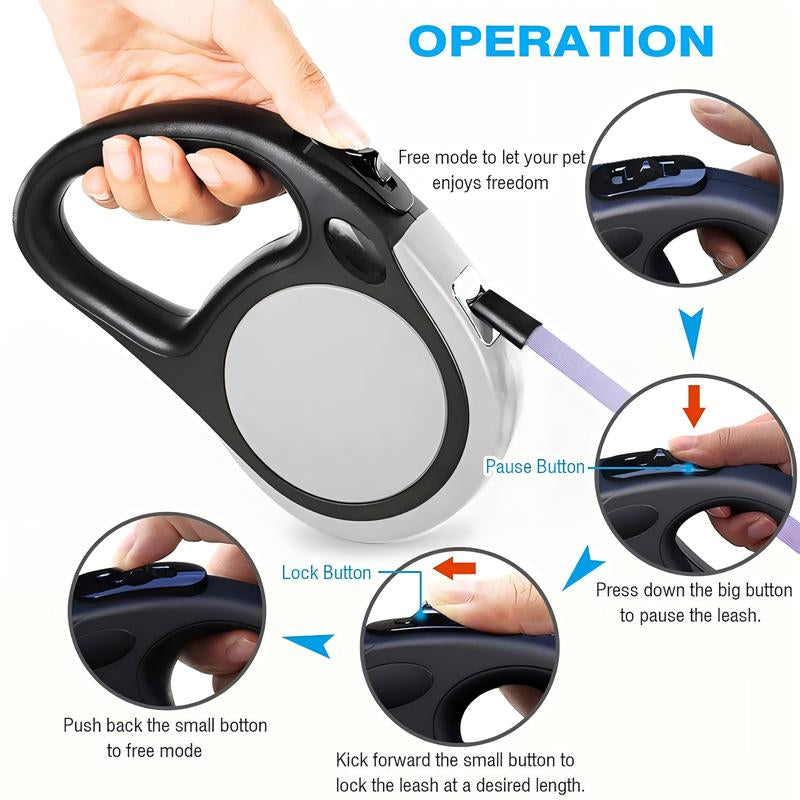 No-Tangle Dual Retractable Dog Leash for 2 Dogs (Up to 100 Lbs, 16 Ft) – Elastic Bungee for Safer Walks, 360° Swivel, Non-Slip Grip