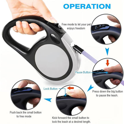 No-Tangle Dual Retractable Dog Leash for 2 Dogs (Up to 100 Lbs, 16 Ft) – Elastic Bungee for Safer Walks, 360° Swivel, Non-Slip Grip