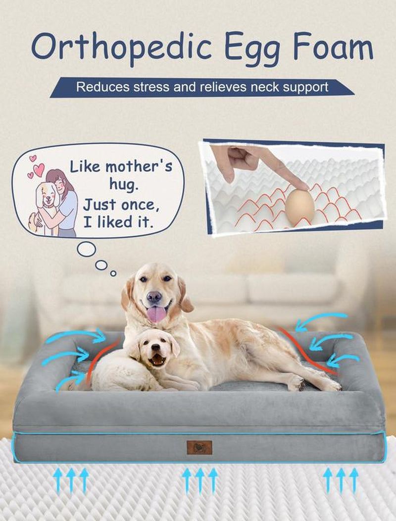 Orthopedic Washable Large Dog Bed: Large Dog Bed Bolster Waterproof - Dog Beds for Medium Xlarge Extra Dogs with Removable Cover