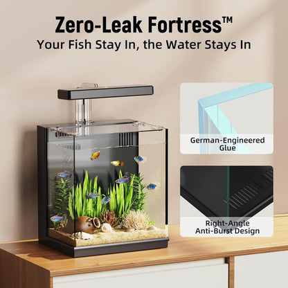 Fish Tank with Filter & Light, Beta Fish Aquariums, 2 Gallon Self Cleaning Fish Tanks for Kids & Starter, Black