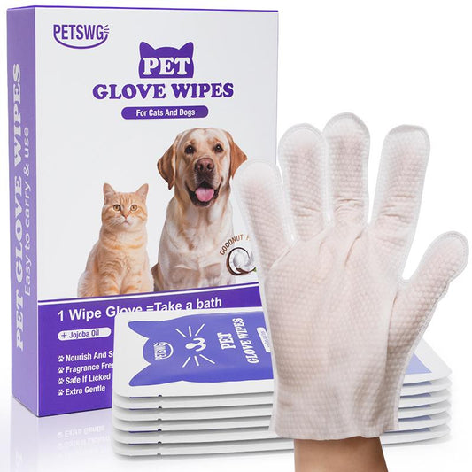20Pcs Pet Cleaning Gloves Deodorant Bathing Wipes, Hypoallergenic Pet Cleaning Wipes Nourishing Hair Coconut Oil Dog Grooming Wipes, Puppy Bathing Gloves Wipes