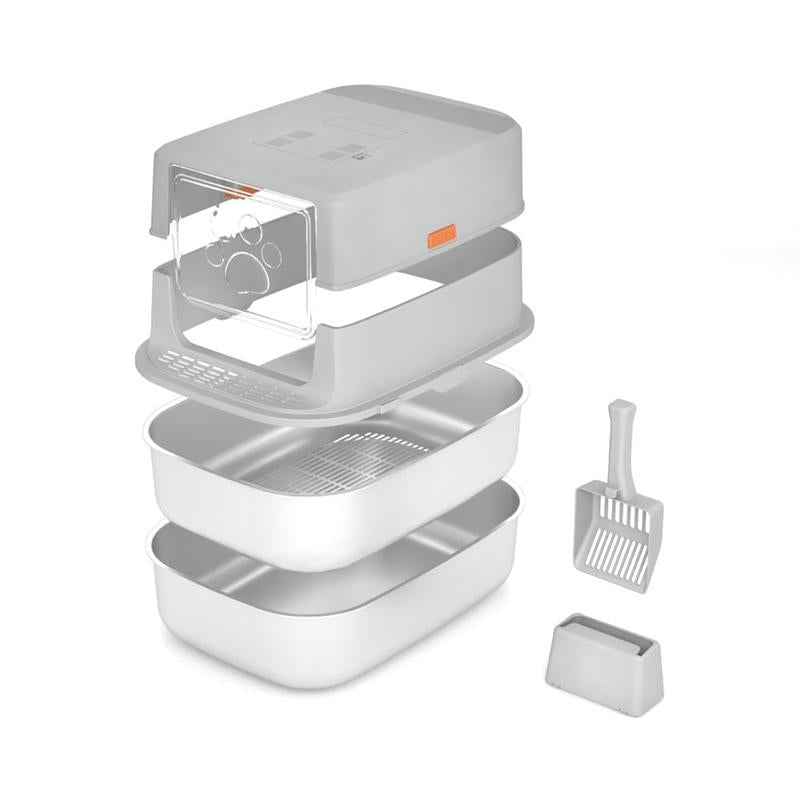 XL Sifting Litter Box for Regular Litter,Stainless Steel Sifting Box, Easy to Clean Catbox with High Sides, Includes Scoop & Transfer Bag