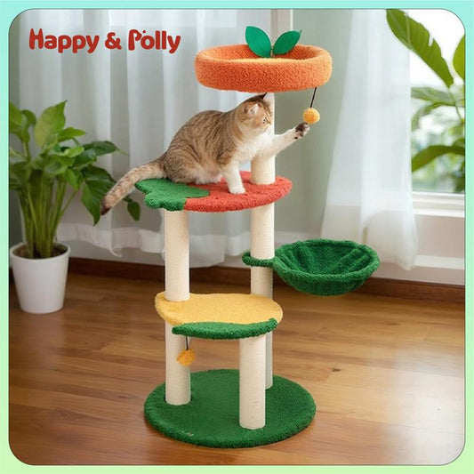 C-Live-40.6In Fruit World Cat Tree, Cat Tower with Multi-Levels and Hammock for Kittens