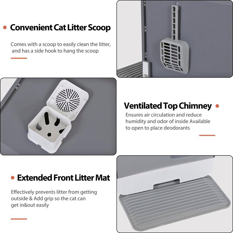 Pet Republic Odor-Free Enclosed Cat Litter Box W/ Litter Scoop & Mat & Tray for Small Cat/Kitten - Privacy and Easy Access