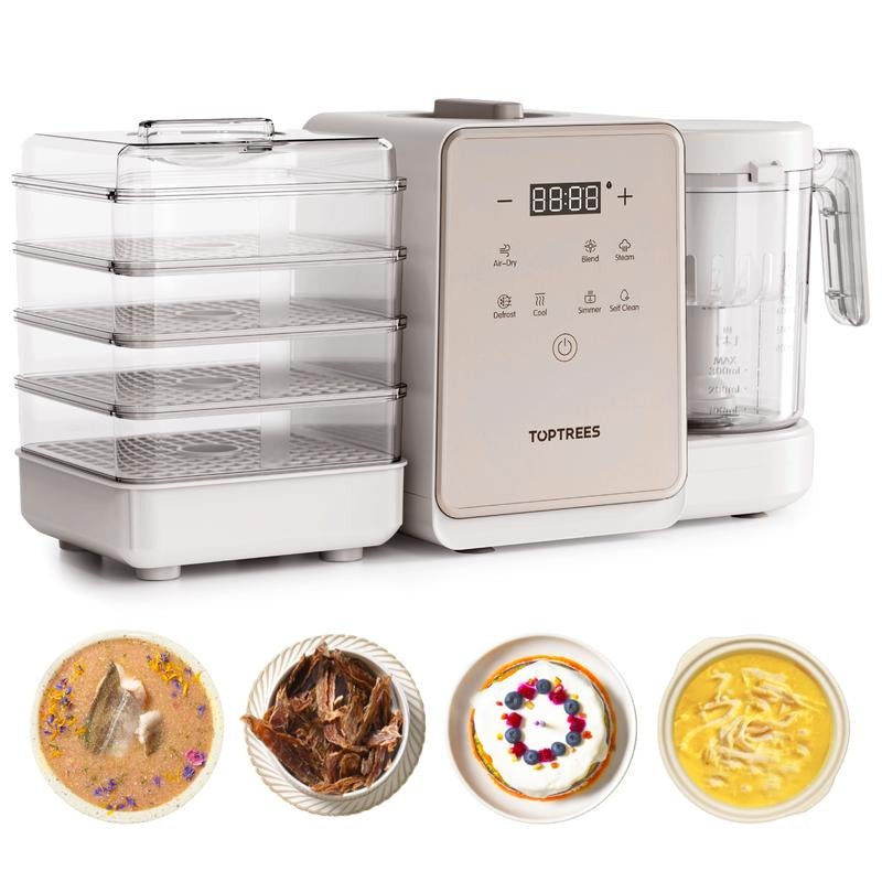 Toptrees Pet Treats Maker - 10 Types of Homemade Fresh Pet Treats & Foods for 5 Pets 5.5-Qt 7-In-1 Cooking Machine with Easy One-Step Touch Panel 100+ Pet DIY Recipes Wet Cat Food Dog Jerky T1 Smart Design