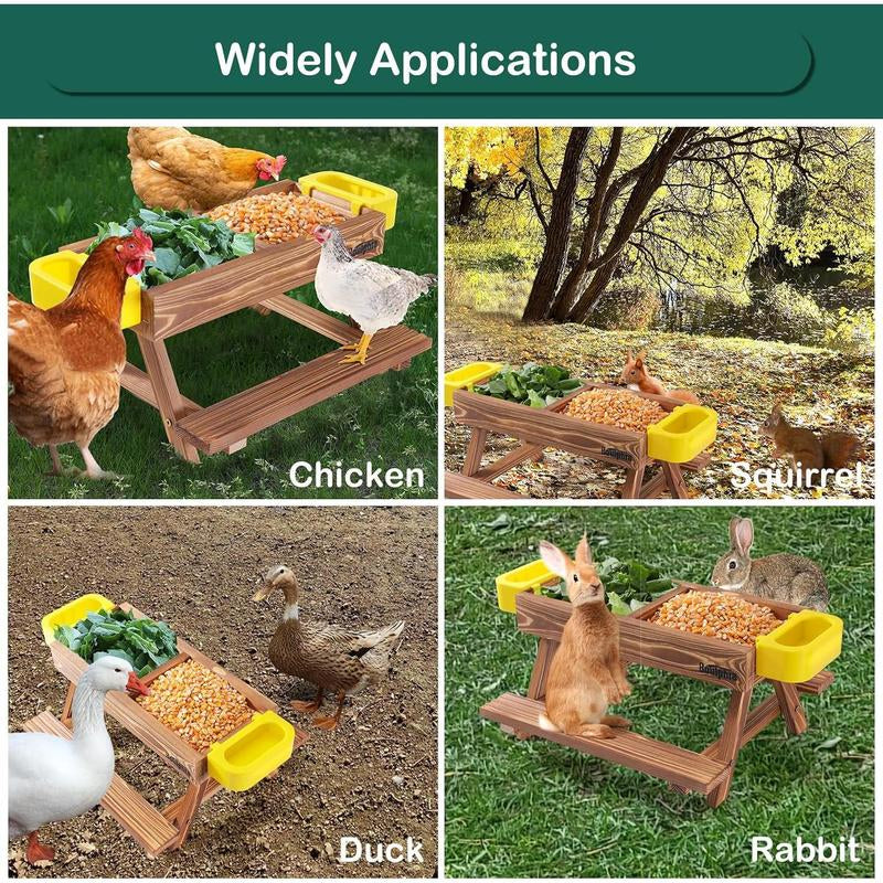 Chicken Feeders and Waterers, Chicken Feeder No Kit with Chicken Picnic Table and 2 Chicken Water Feeder, Handmade Wooden Chicken Supplies & Accessories for Chicken Coop