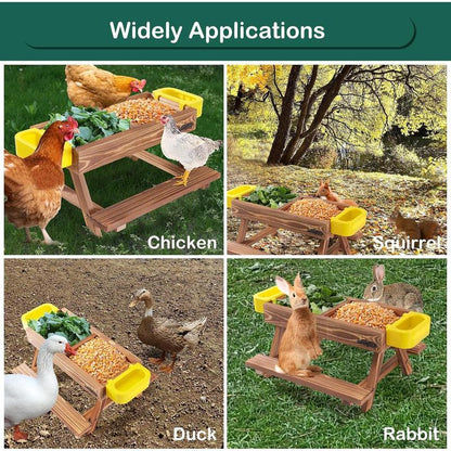 Chicken Feeders and Waterers, Chicken Feeder No Kit with Chicken Picnic Table and 2 Chicken Water Feeder, Handmade Wooden Chicken Supplies & Accessories for Chicken Coop