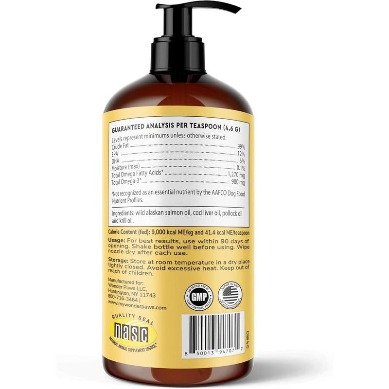 Wonder Paws Omega Max 3X Fish Oil for Dogs - Triple Source with Alaskan Salmon, Cod, and Krill Oil for Coat, Joints & Immune System Support