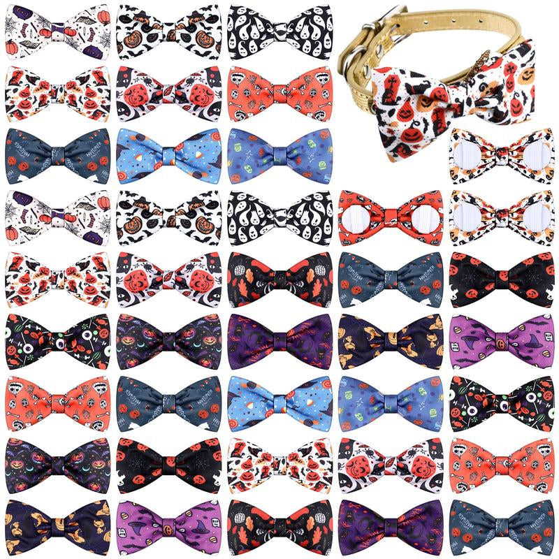16 Pieces Dog Bow Ties Slide Collar Bows Summer Hawaiian Styles Attachment with Rubber Bands for Large Dogs Spring Independence Day (Horror Style)