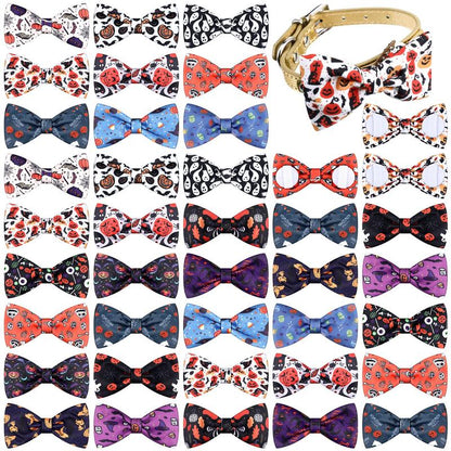 16 Pieces Dog Bow Ties Slide Collar Bows Summer Hawaiian Styles Attachment with Rubber Bands for Large Dogs Spring Independence Day (Horror Style)