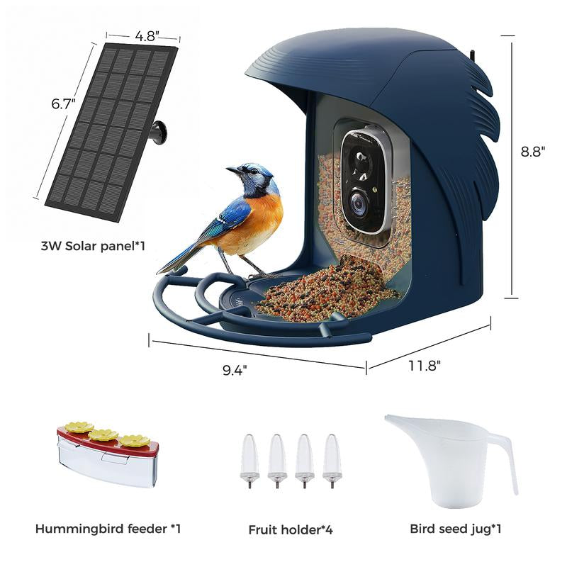 Perchme Smart Bird Feeder with Camera, Solar Powered Bird Watching Camera for Outside, 2K HD Auto Capture Motion Detection with AI Identify, DIY Add-Ons & Seed Scoop, a Ideal Gift