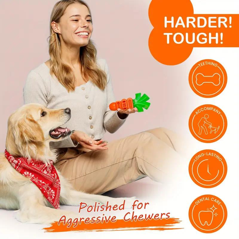 Apasiri Aggressive Chewers Dog Chew Toy for Large Breed Dogs - Indestructible Nylon Chew with Carrot & Leaf Design, Durable Dental Health for Teeth Cleaning & Mental Stimulation