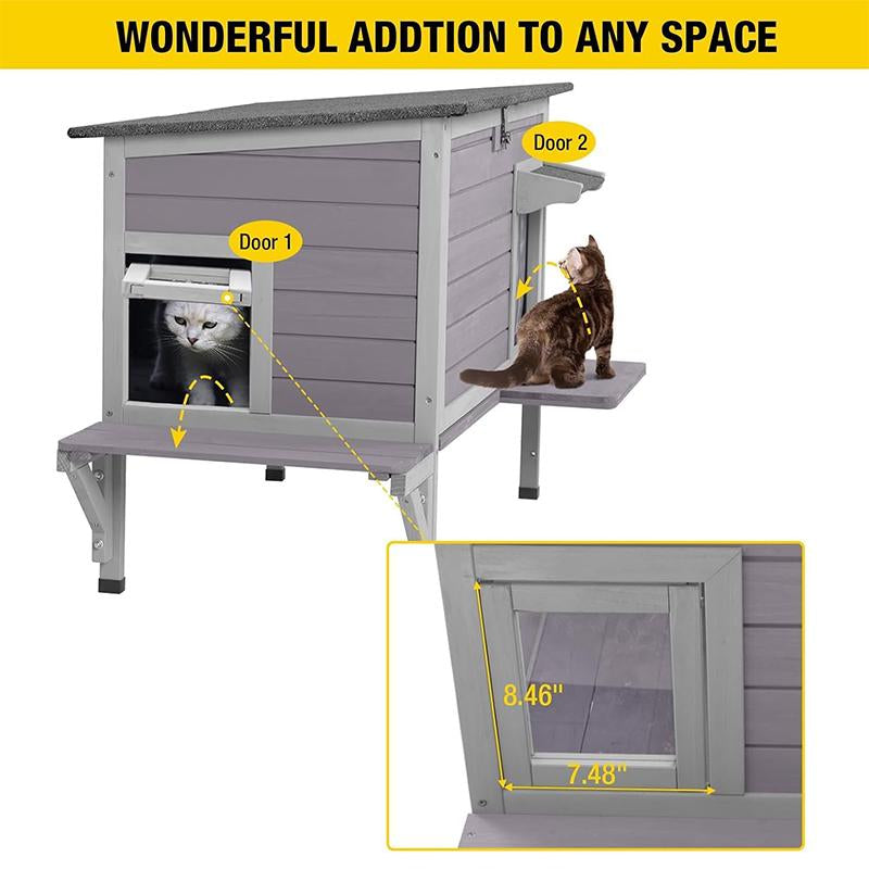 【Labor Day Offer】Aivituvin-Air91-In-Hp Wooden Heated Cat House with Adjustable Temperature Pad | Waterproof Roof| Outdoor Cat Shelter| Insulation