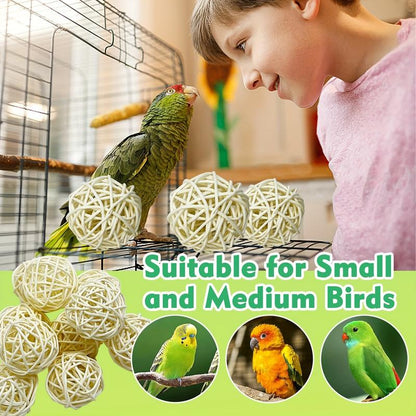 10/20 Pcs Willow Ball, Bird Foraging Toys Natural Bird Toys Chew Small Animal Chew Toy Activity for Parrot Macaw Hamster Guinea Pig Rat Parakeet Cockatiels Conure Finch Budgerigar Lovebird