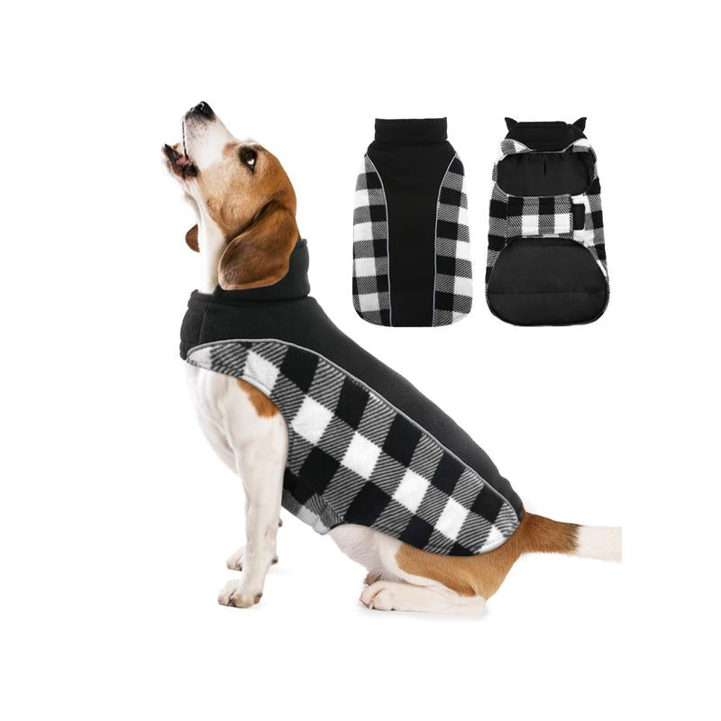 Kuoser Reversible Dog Coat, Warm Waterproof Dog Jacket, British Style Plaid Dog Winter Coats, Puppy Cold Weather Vest Windproof Outdoor Clothes Dog Snow Jackets for Small Medium Large Dogs
