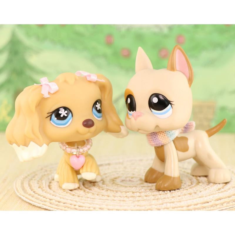 2 PC Mini Pet Shop Shorthair Cat Collie Dachshund Cocker Spaniel Great Dane Dog Pets Animal Toys Compitable with Lps Collectable with Accessories