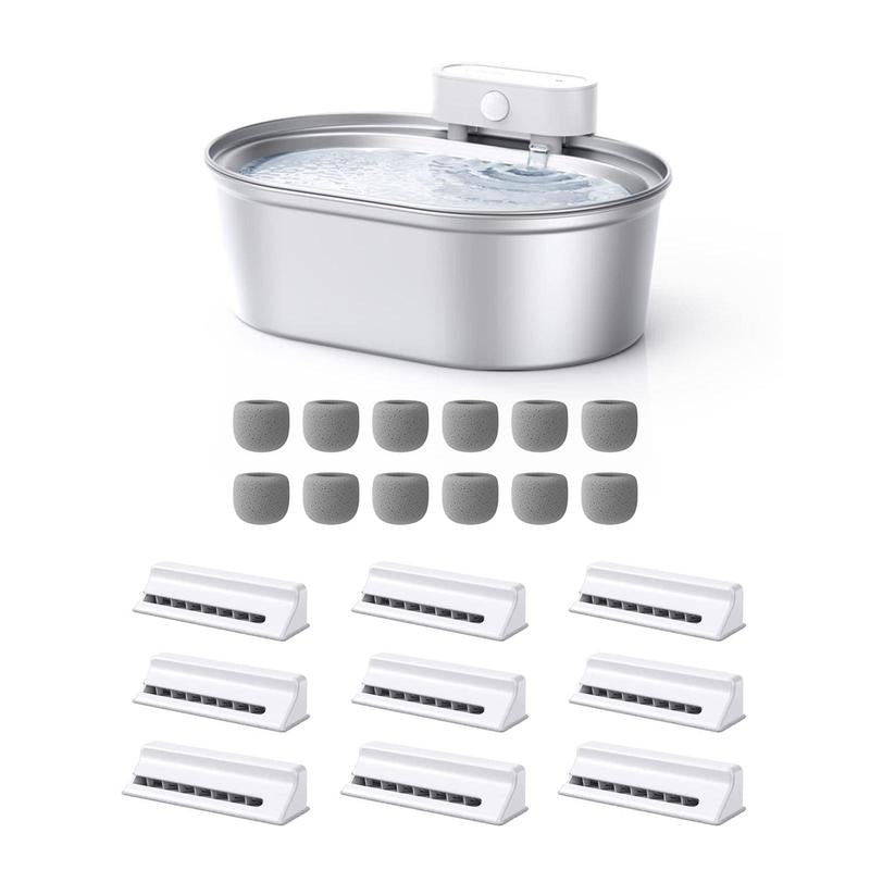 Uahpet Stainless Steel Wireless Cat Water Fountain Pro, Cordless Battery-Operated Pet Water Dispenser for Dog Rabbit, Easy to Clean 67Oz/2L