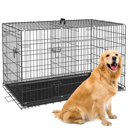 Large Dog Crate, 18/24/36/42/48 Inches Double Door Pet Crate Folding Metal Wire Dog Cage Pet Dog Kennel with Divider Panel, Leak-Proof Plastic Pan, Indoor Outdoor Pet Crates for Medium and Large Breed Pet Animals