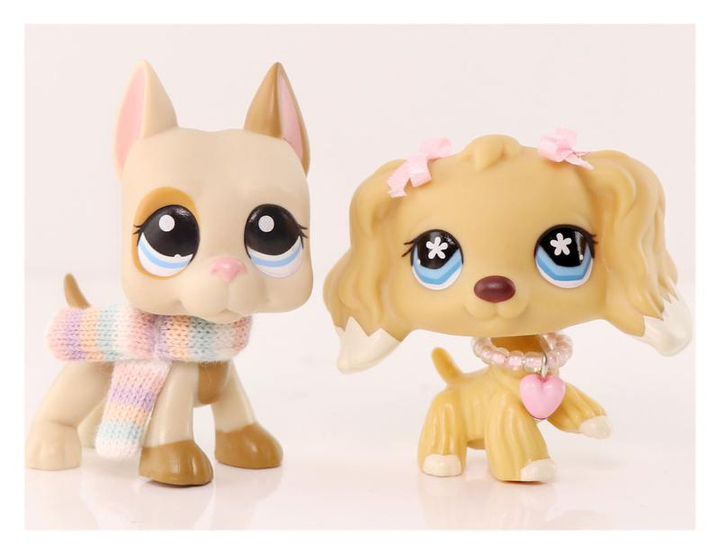2 PC Mini Pet Shop Shorthair Cat Collie Dachshund Cocker Spaniel Great Dane Dog Pets Animal Toys Compitable with Lps Collectable with Accessories