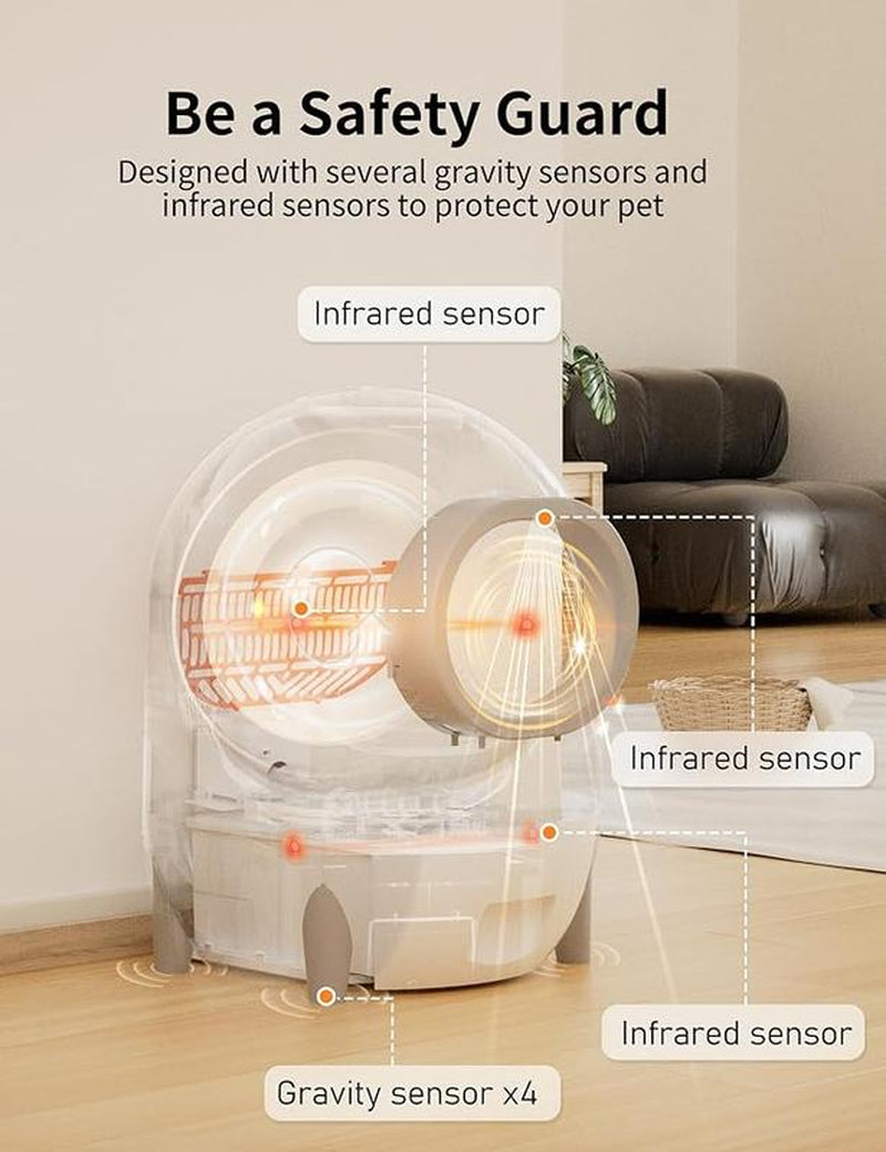 【Pettok】Self Cleaning Cat Litter Box, Automatic Cat Litter Box with Extra Large 60+15L Capacity for Multiple Cats, APP Control Electric Litter Boxes Self Cleaning Includes Trash Bags