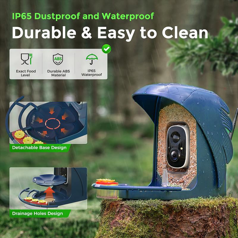 Perchme Smart Bird Feeder with Camera, Solar Powered Bird Watching Camera for Outside, 2K HD Auto Capture Motion Detection with AI Identify, DIY Add-Ons & Seed Scoop, a Ideal Gift