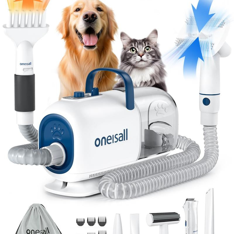 Oneisall Smart Pet Grooming Vacuum Blow Dryer and Clippers, Dog Grooming Kit for Shedding Drying Trimming Pet'S Hair, 7 Levels of Blow Temperature, Adjustable Air Flow Petgeekdispenser