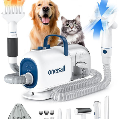 Oneisall Smart Pet Grooming Vacuum Blow Dryer and Clippers, Dog Grooming Kit for Shedding Drying Trimming Pet'S Hair, 7 Levels of Blow Temperature, Adjustable Air Flow Petgeekdispenser