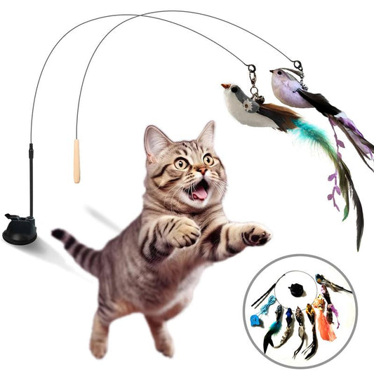 10 Set Cat Feather , Self Play Hanging Toy, Wand Toy, Interactive Bird for Cat Dancer, Suction Cup , Sticky, Rope and Wooden
