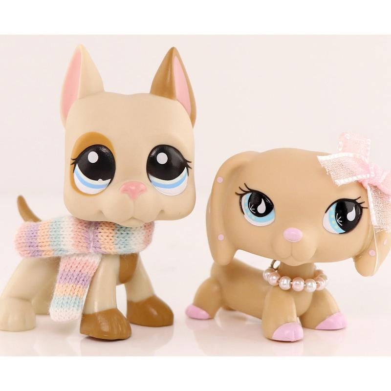 2 PC Mini Pet Shop Shorthair Cat Collie Dachshund Cocker Spaniel Great Dane Dog Pets Animal Toys Compitable with Lps Collectable with Accessories