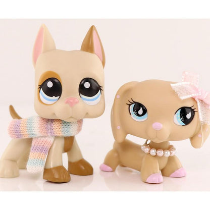 2 PC Mini Pet Shop Shorthair Cat Collie Dachshund Cocker Spaniel Great Dane Dog Pets Animal Toys Compitable with Lps Collectable with Accessories
