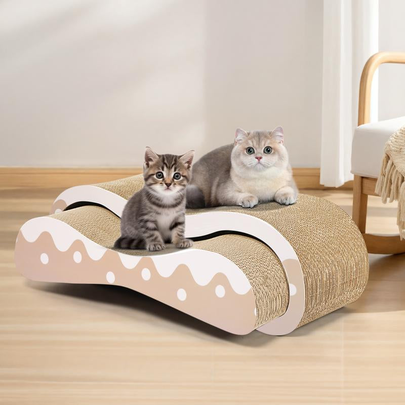 Fluffydream2 in 1 Cat Scratcher Cardboard Lounge Bed, Cat Scratching Board– Sofa Saver, Aesthetic Pet Must-Have, Multi-Purpose Furniture, Wood, Kitten