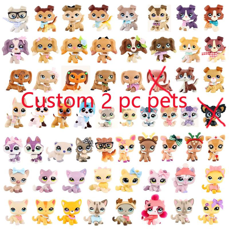 2 PC Mini Pet Shop Shorthair Cat Collie Dachshund Cocker Spaniel Great Dane Dog Pets Animal Toys Compitable with Lps Collectable with Accessories