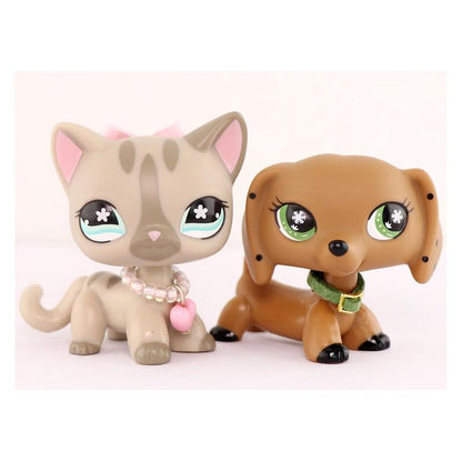2 PC Mini Pet Shop Shorthair Cat Collie Dachshund Cocker Spaniel Great Dane Dog Pets Animal Toys Compitable with Lps Collectable with Accessories