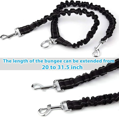 No-Tangle Dual Retractable Dog Leash for 2 Dogs (Up to 100 Lbs, 16 Ft) – Elastic Bungee for Safer Walks, 360° Swivel, Non-Slip Grip