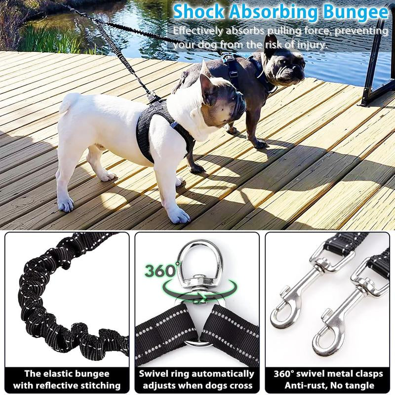 No-Tangle Dual Retractable Dog Leash for 2 Dogs (Up to 100 Lbs, 16 Ft) – Elastic Bungee for Safer Walks, 360° Swivel, Non-Slip Grip