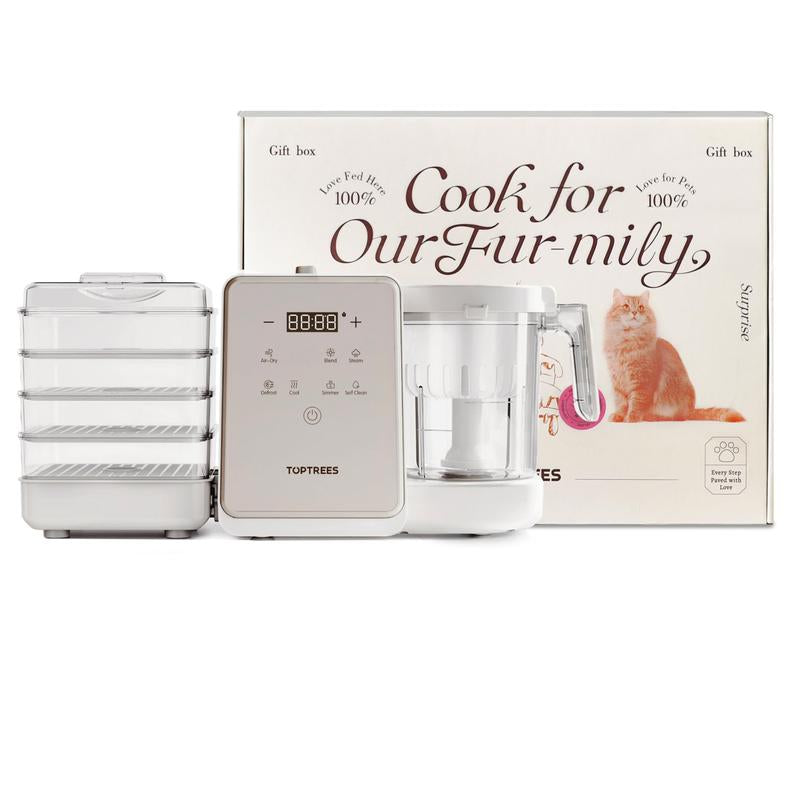 Toptrees Pet Treats Maker - 10 Types of Homemade Fresh Pet Treats & Foods for 5 Pets 5.5-Qt 7-In-1 Cooking Machine with Easy One-Step Touch Panel 100+ Pet DIY Recipes Wet Cat Food Dog Jerky T1 Smart Design