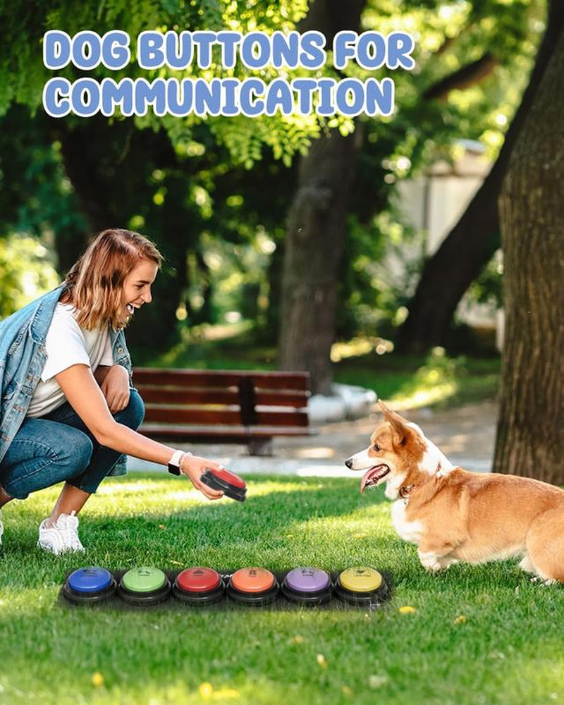 EVERBETTERUS Dog Buttons for Communication, 6 Pcs Dog Talking Button Set, Voice Recording Pet Buzzer Training Buttons, Speaking Button for Dogs with Waterproof Anti-Slip Dog Button Mat and 25 Scene Stickers