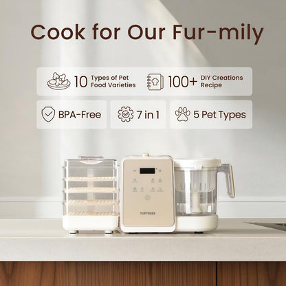 Toptrees Pet Treats Maker - 10 Types of Homemade Fresh Pet Treats & Foods for 5 Pets 5.5-Qt 7-In-1 Cooking Machine with Easy One-Step Touch Panel 100+ Pet DIY Recipes Wet Cat Food Dog Jerky T1 Smart Design