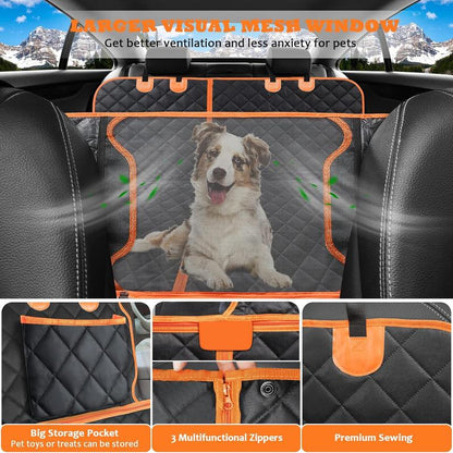 [On Sale!]Dog Car Seat Cover, Waterproof Scratchproof Hammock W/ 4 Storage Bags Side Flaps, Washable Nonslip Backseat Protector for Cars,Trucks,Suvs. Carrier