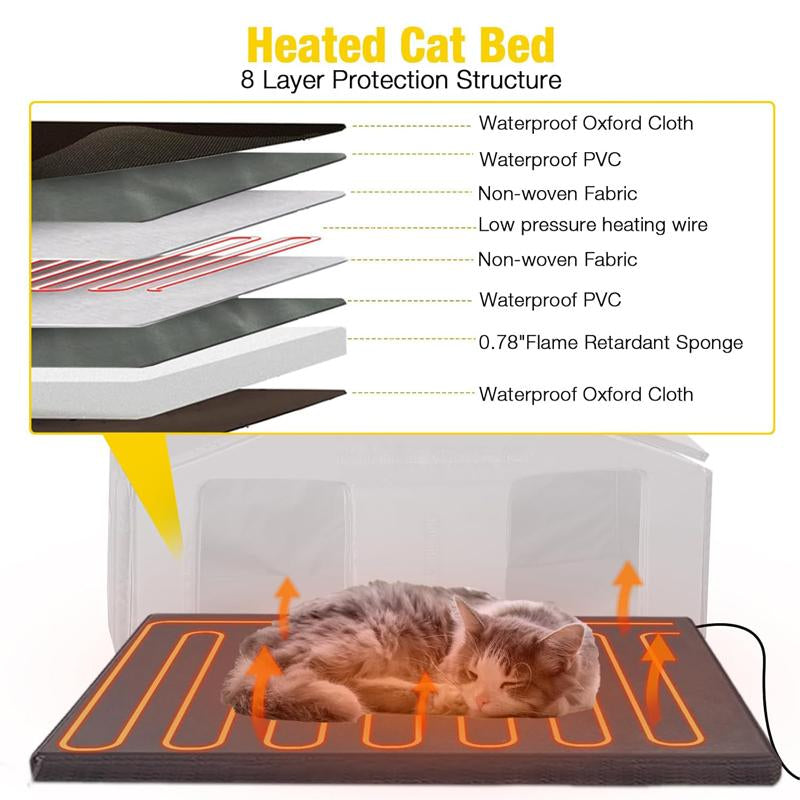 【Labor Day Offer】Aivituvin-Air91-In-Hp Wooden Heated Cat House with Adjustable Temperature Pad | Waterproof Roof| Outdoor Cat Shelter| Insulation