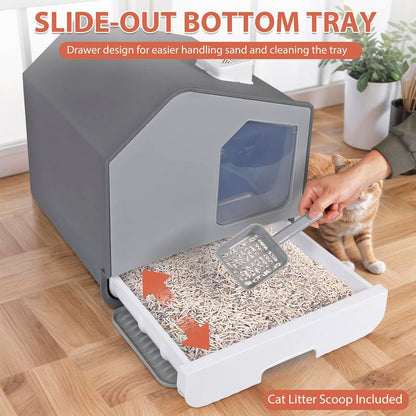 Pet Republic Odor-Free Enclosed Cat Litter Box W/ Litter Scoop & Mat & Tray for Small Cat/Kitten - Privacy and Easy Access