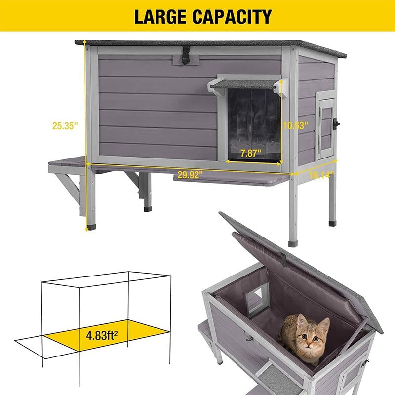 【Labor Day Offer】Aivituvin-Air91-In-Hp Wooden Heated Cat House with Adjustable Temperature Pad | Waterproof Roof| Outdoor Cat Shelter| Insulation