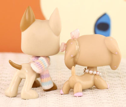 2 PC Mini Pet Shop Shorthair Cat Collie Dachshund Cocker Spaniel Great Dane Dog Pets Animal Toys Compitable with Lps Collectable with Accessories