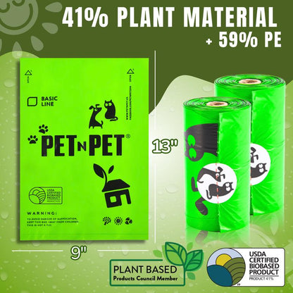 PET N PET Dog Poop Bag USDA Certified 41% Biobased Poop Bags 270&1080 Counts 60 Rolls 9X13 Inches Dog Poop Bag