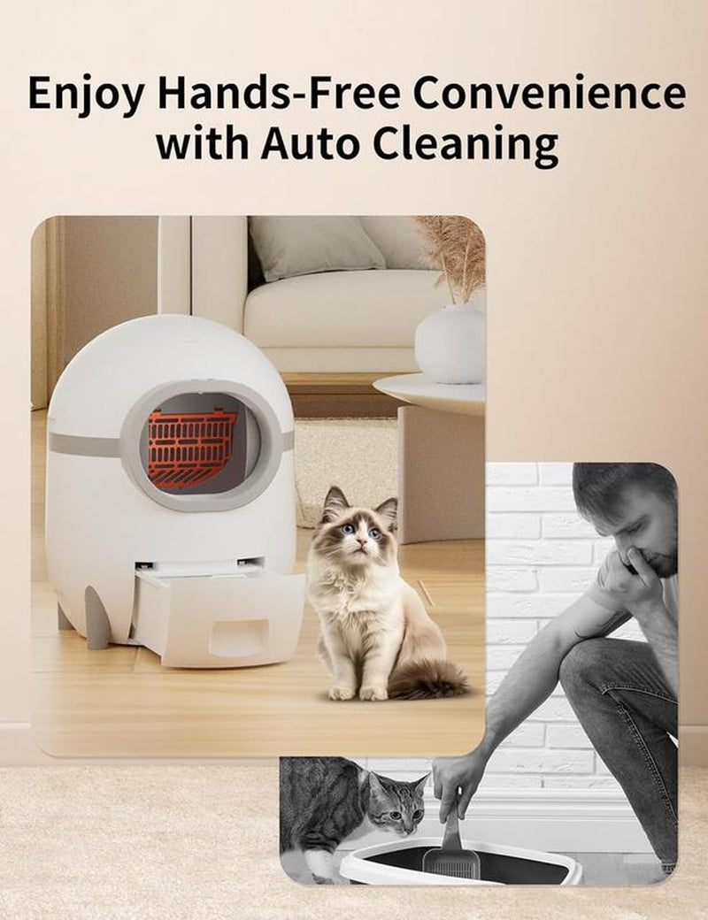 【Pettok】Self Cleaning Cat Litter Box, Automatic Cat Litter Box with Extra Large 60+15L Capacity for Multiple Cats, APP Control Electric Litter Boxes Self Cleaning Includes Trash Bags