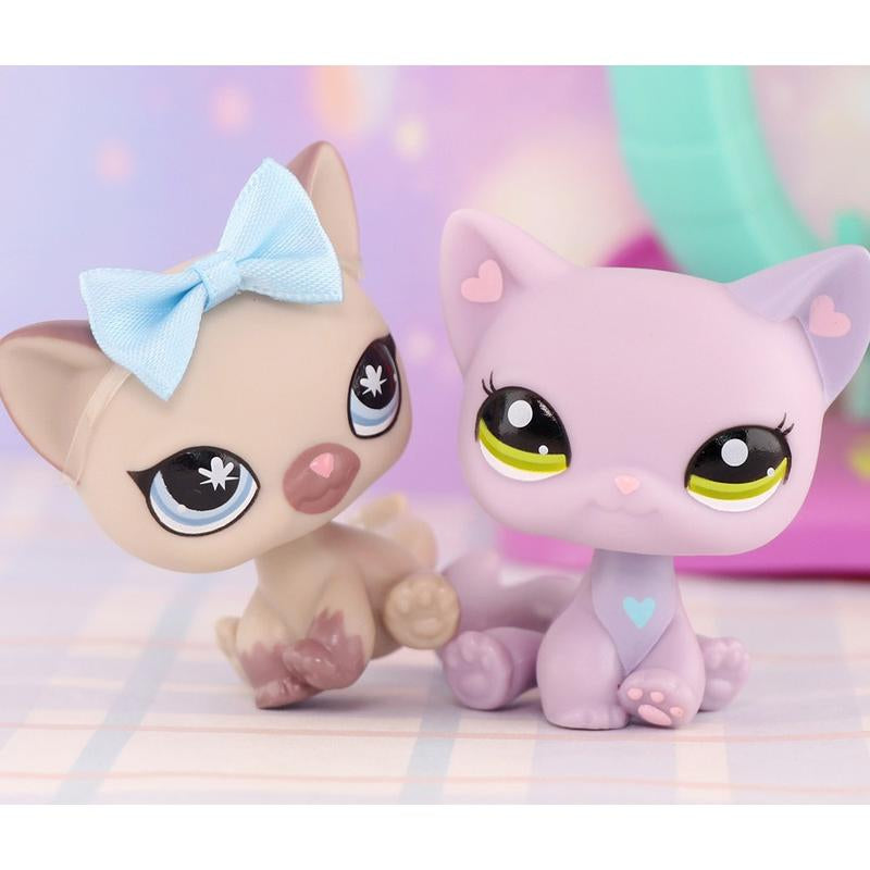 2 PC Mini Pet Shop Shorthair Cat Collie Dachshund Cocker Spaniel Great Dane Dog Pets Animal Toys Compitable with Lps Collectable with Accessories