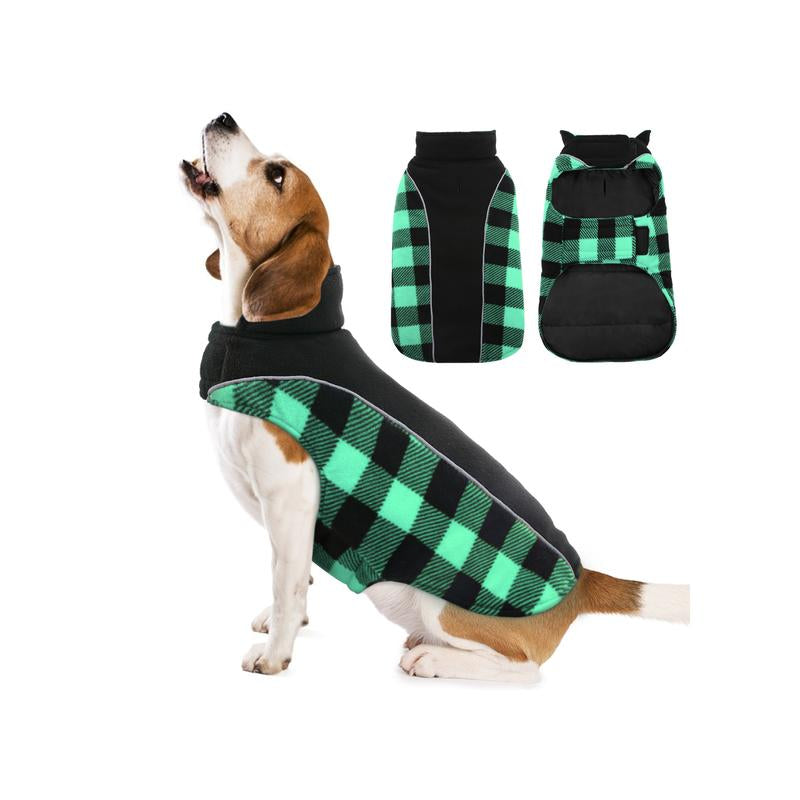 Kuoser Reversible Dog Coat, Warm Waterproof Dog Jacket, British Style Plaid Dog Winter Coats, Puppy Cold Weather Vest Windproof Outdoor Clothes Dog Snow Jackets for Small Medium Large Dogs