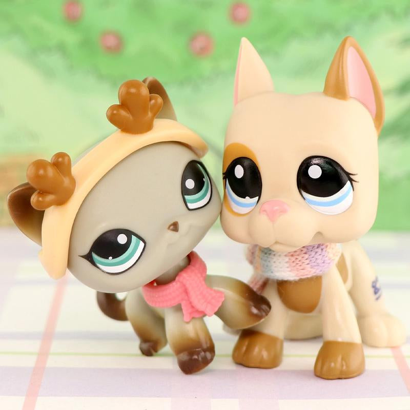 2 PC Mini Pet Shop Shorthair Cat Collie Dachshund Cocker Spaniel Great Dane Dog Pets Animal Toys Compitable with Lps Collectable with Accessories