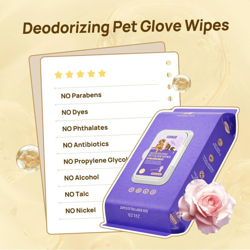 【Restocksale】Hicc PET Glove Wipes，Freshening Grooming Dog&Cat Disposable 20Pcs Pet Hair Removal Tool Satisfied Skin Care Outdoor No-Clean Hypoallergenic Facial Disposable No-Rinse Grooming Formulated for Petwipes Deodorizing Sticky Hair#Petlife