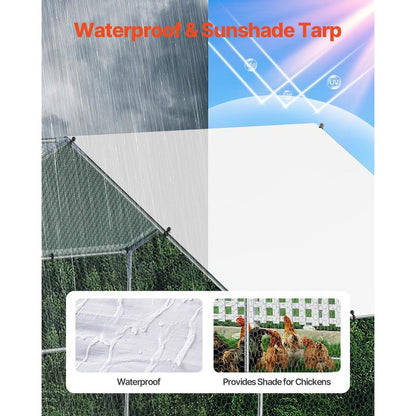 VEVOR Metal Chicken Coop, 9.8X19.6X6.5 Ft Large Walk-In Chicken Runs with Cover, Spire Roof Hen House Enclosure with Security Lock, Outdoor Duck Rabbit Cage Poultry Pen for Backyard, Farm, Yard
